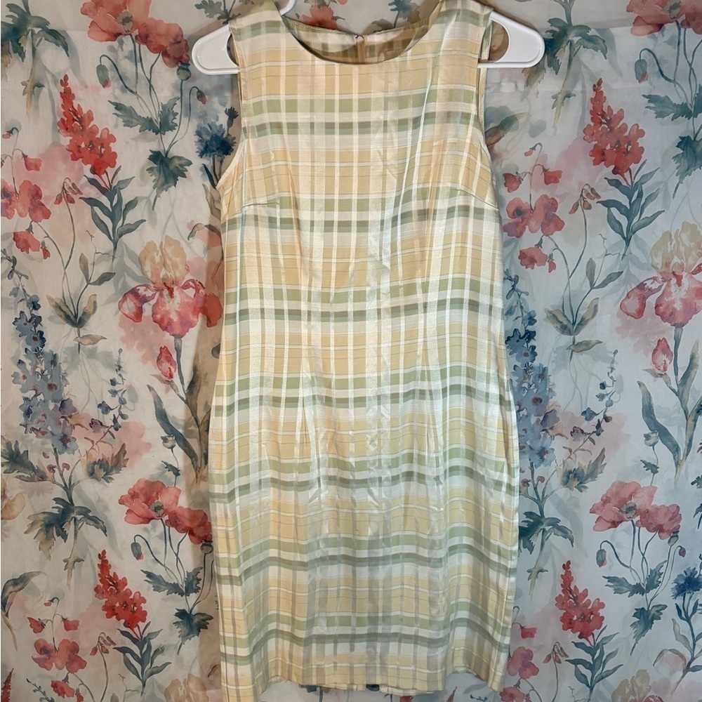 Vintage Plaid Sleeveless Dress in Green and Cream